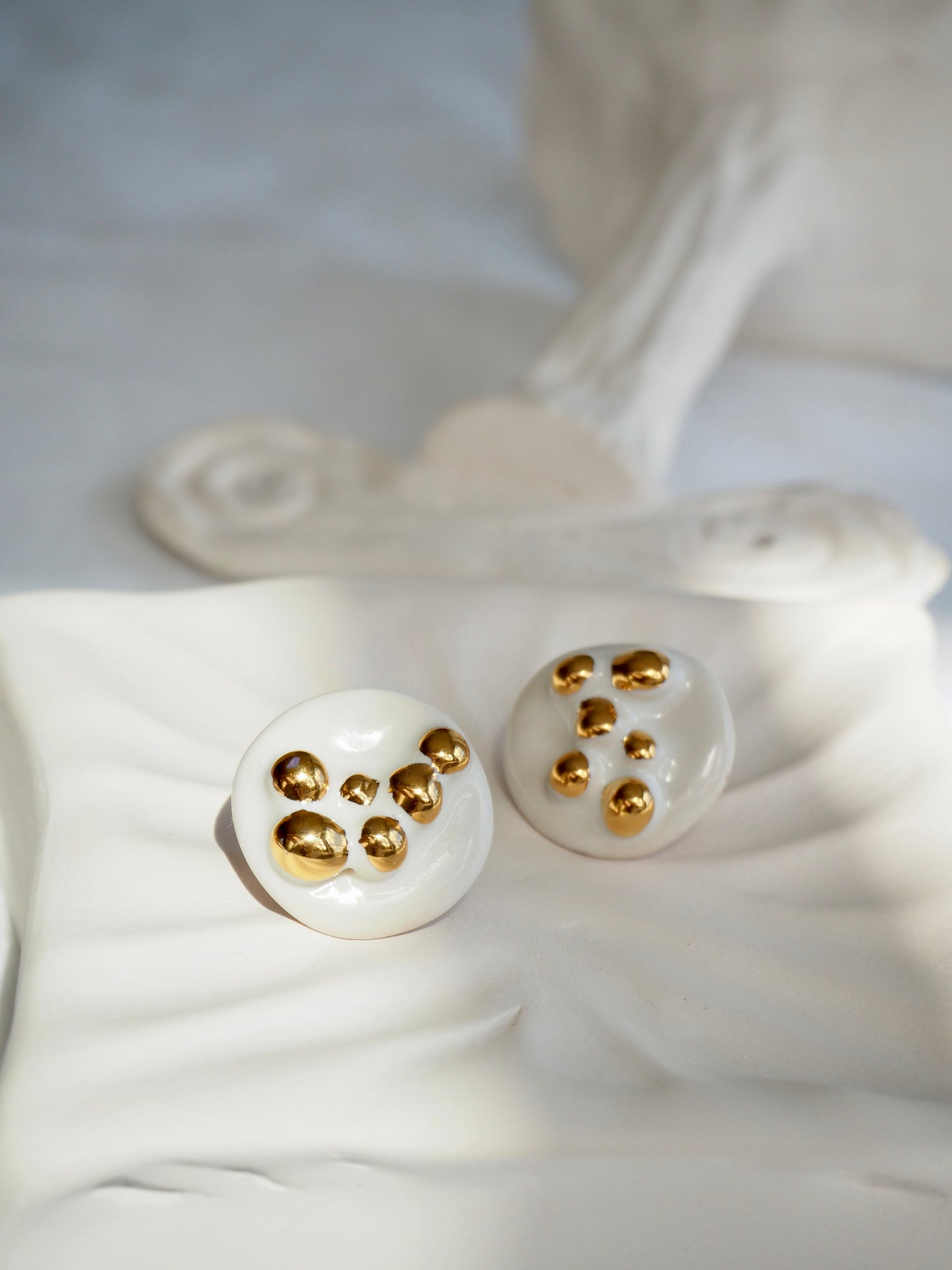 the Jocelyn collection “Golden Drops” handmade Porcelain Earrings with 24k gold lustre details
