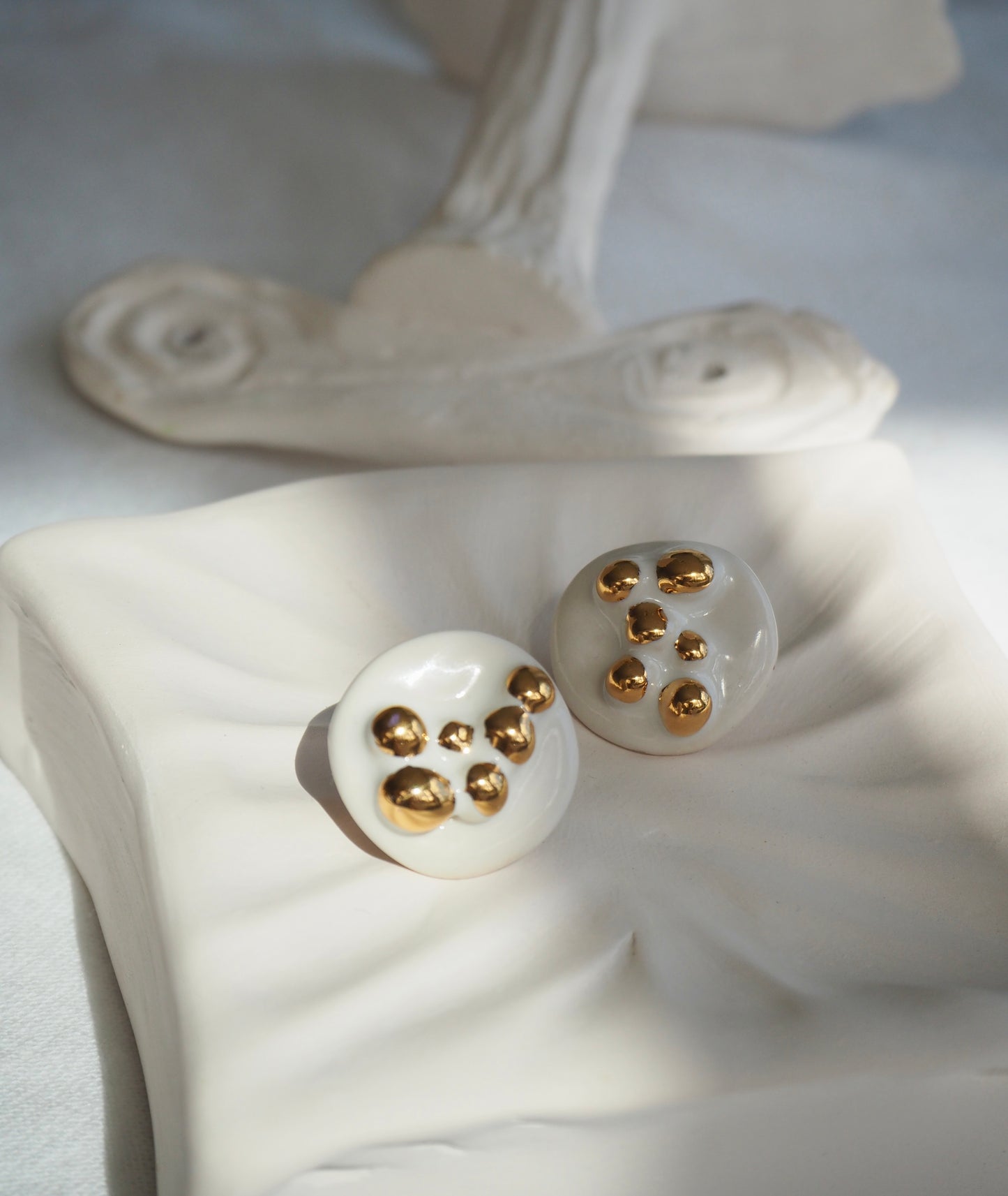 the Jocelyn collection “Golden Drops” handmade Porcelain Earrings with 24k gold lustre details