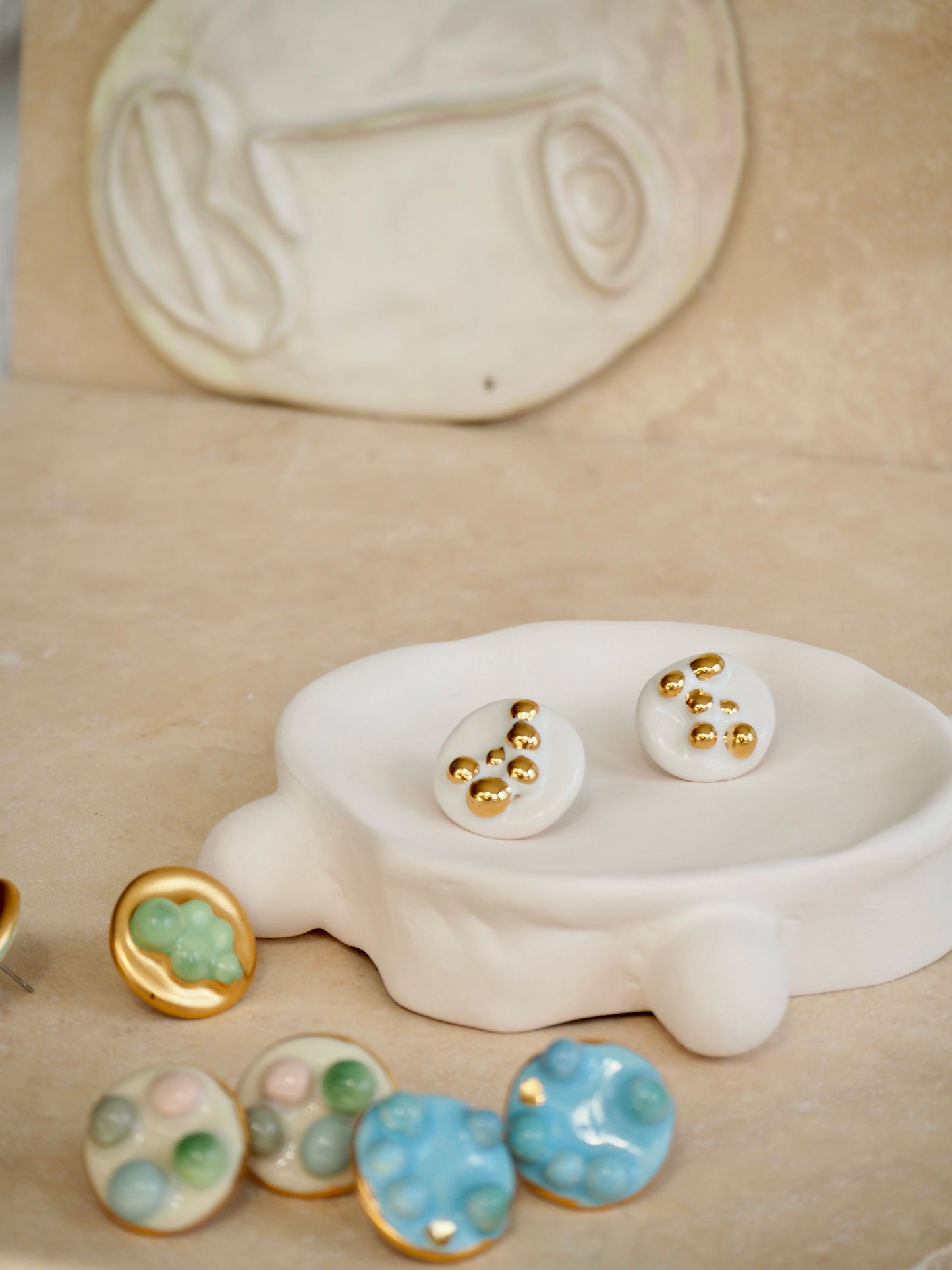 the Jocelyn collection “Golden Drops” handmade Porcelain Earrings with 24k gold lustre details