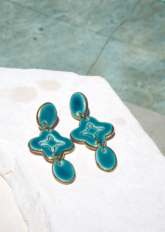 Gioia Originals “Fortunata” Handmade Porcelain Earrings in Jade glossy glaze with 24k Gold lustre details