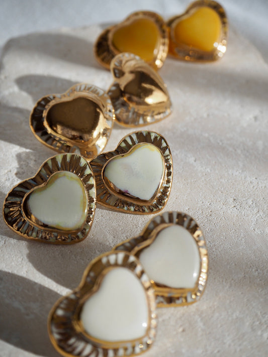 Large Heart Studs – Pearly Off-White