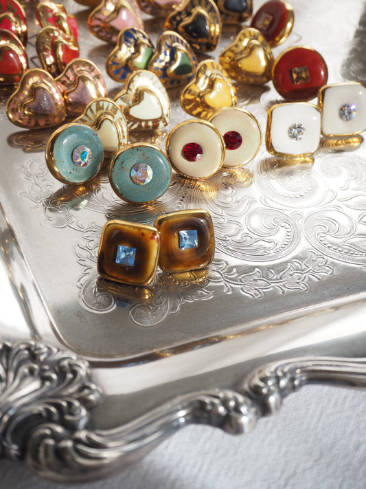 “Bigger Supernova” Warm Brown Large Handmade Porcelain Studs with 24k Gold lustre rims and an Swarovskis Crystal