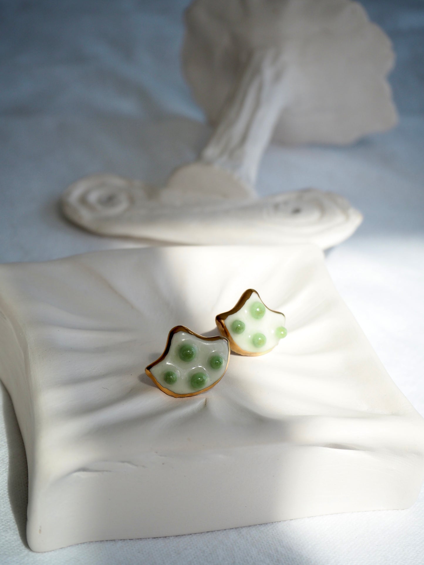 the Jocelyn collection “little shell” handmade Porcelain Earrings with 24k gold lustre details