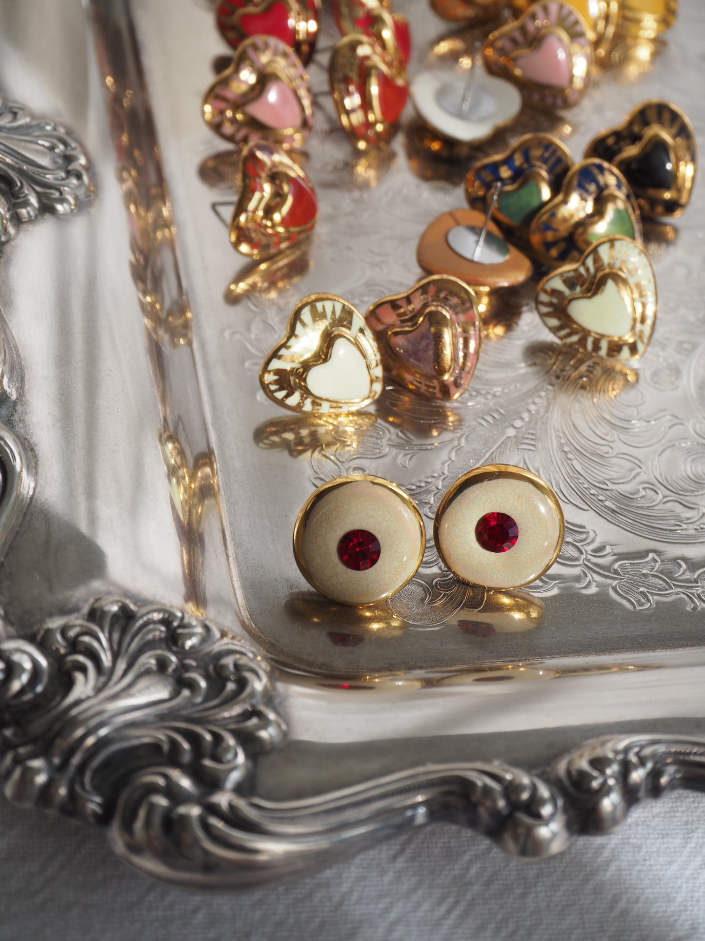 “Bigger Supernova” Sand Large Handmade Porcelain Studs with 24k Gold lustre rims and an Swarovskis Crystal