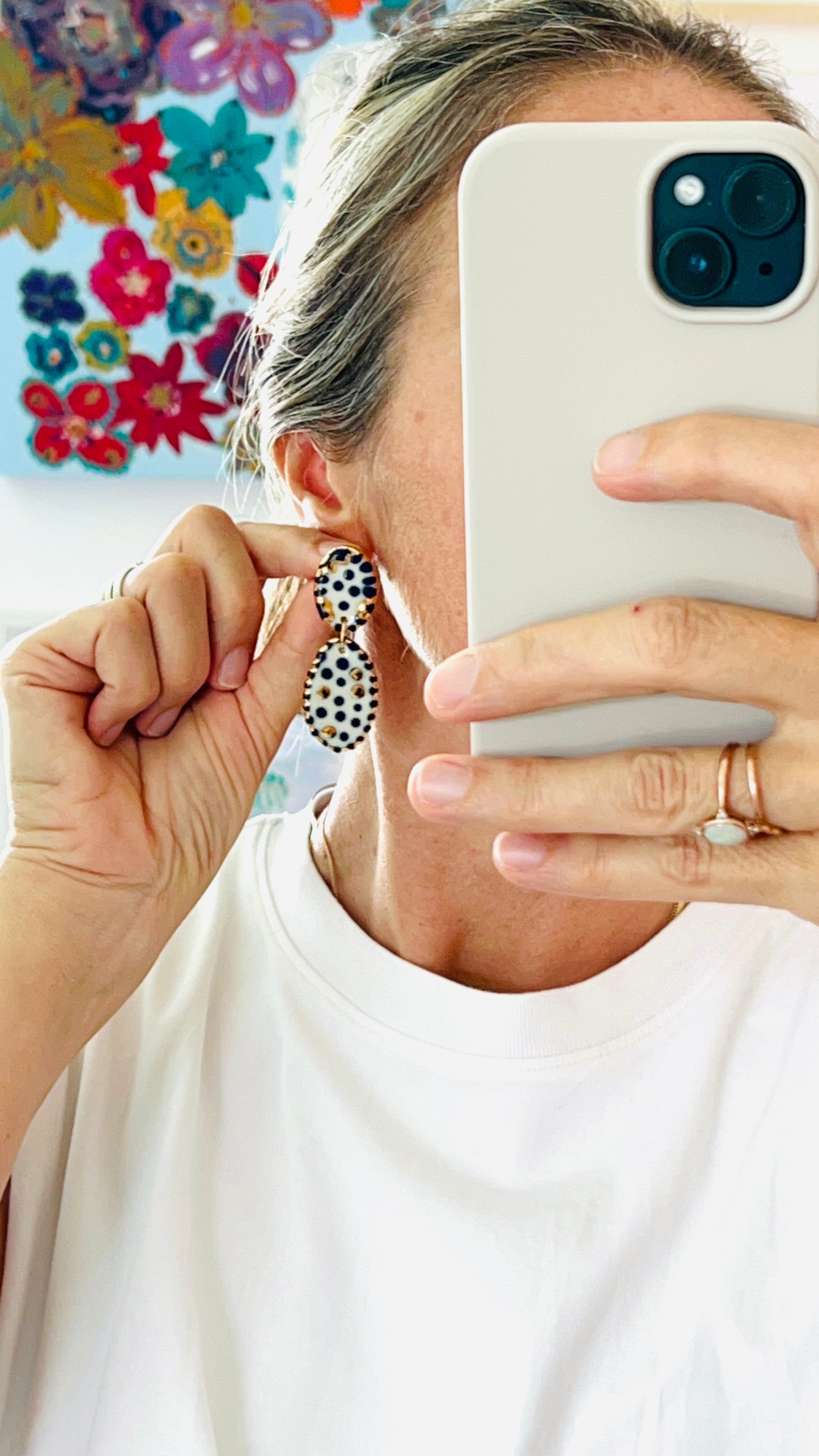 Polka Dot Blue and white Porcelain Earrings in “Royal Blue” ceramic stain under clear glaze for glossy look