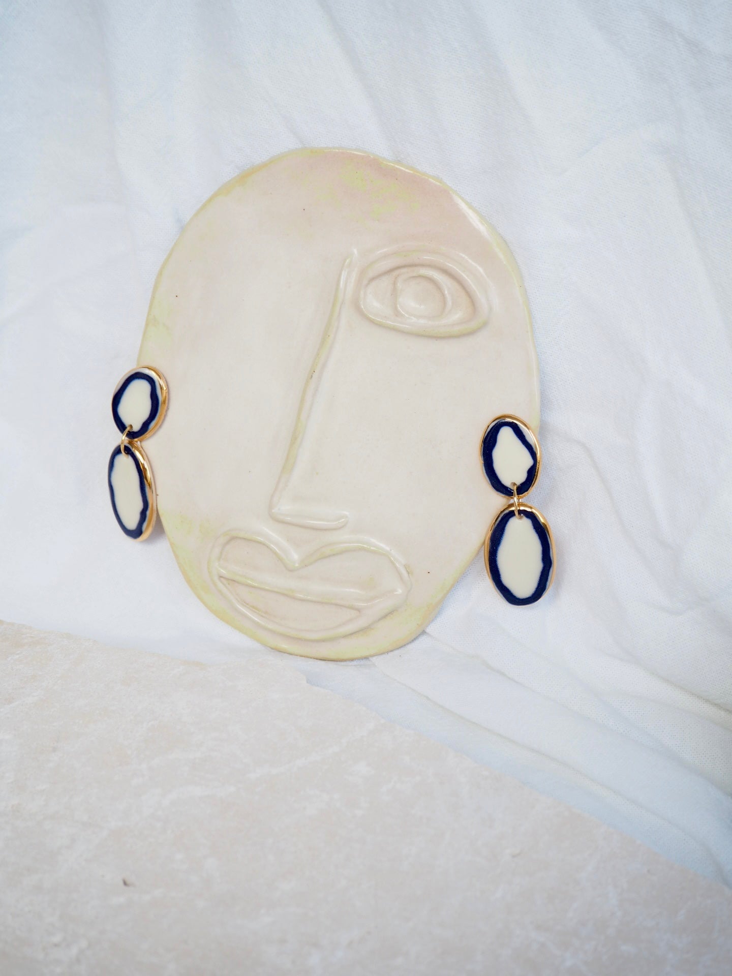 Royal Edge Blue and white Porcelain Earrings in “Royal Blue” ceramic stain under clear glaze for glossy look