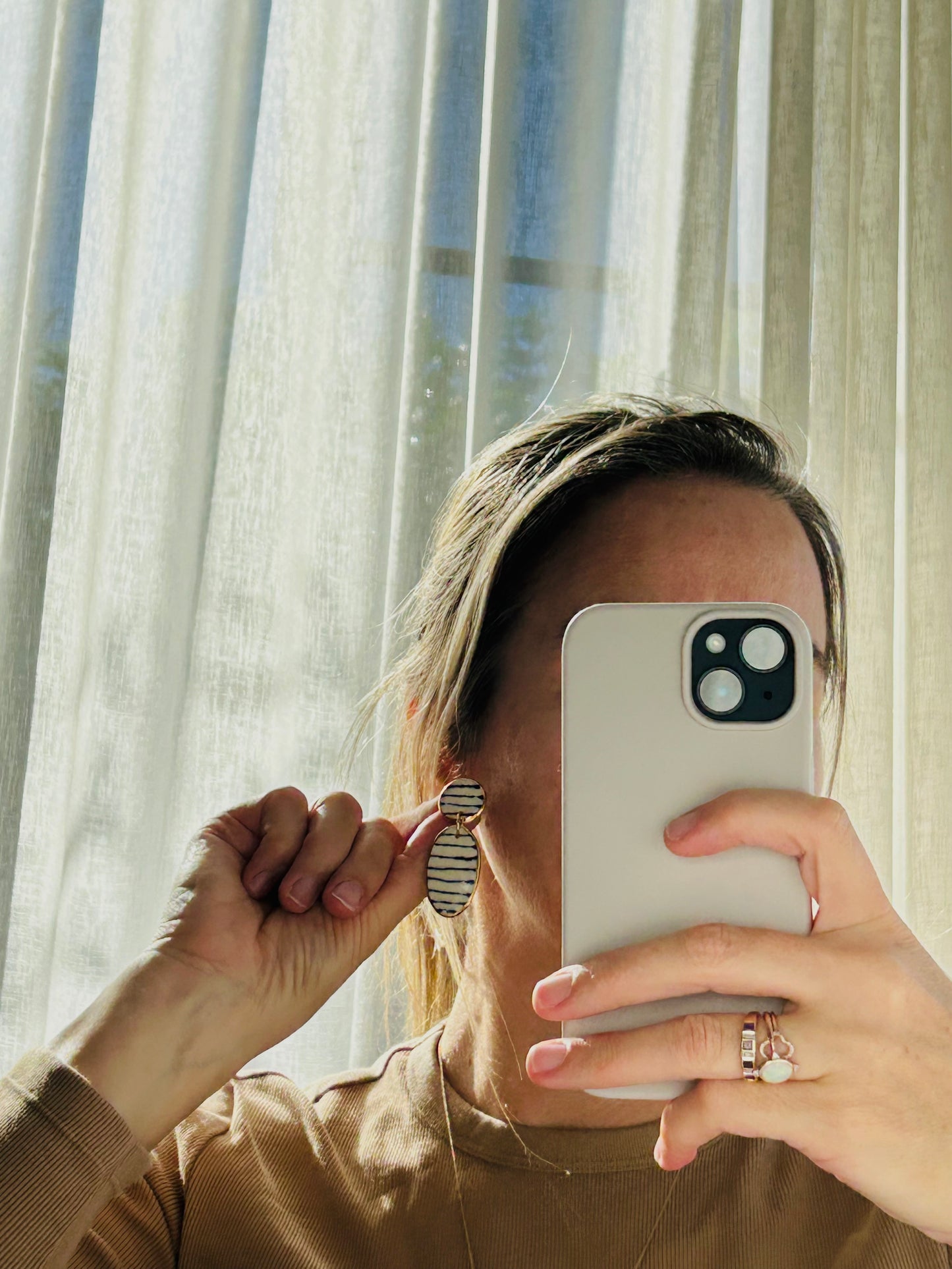 Stripes on Porcelain Earrings in “Royal Blue” ceramic stain under clear glaze for glossy look 24k gold rims