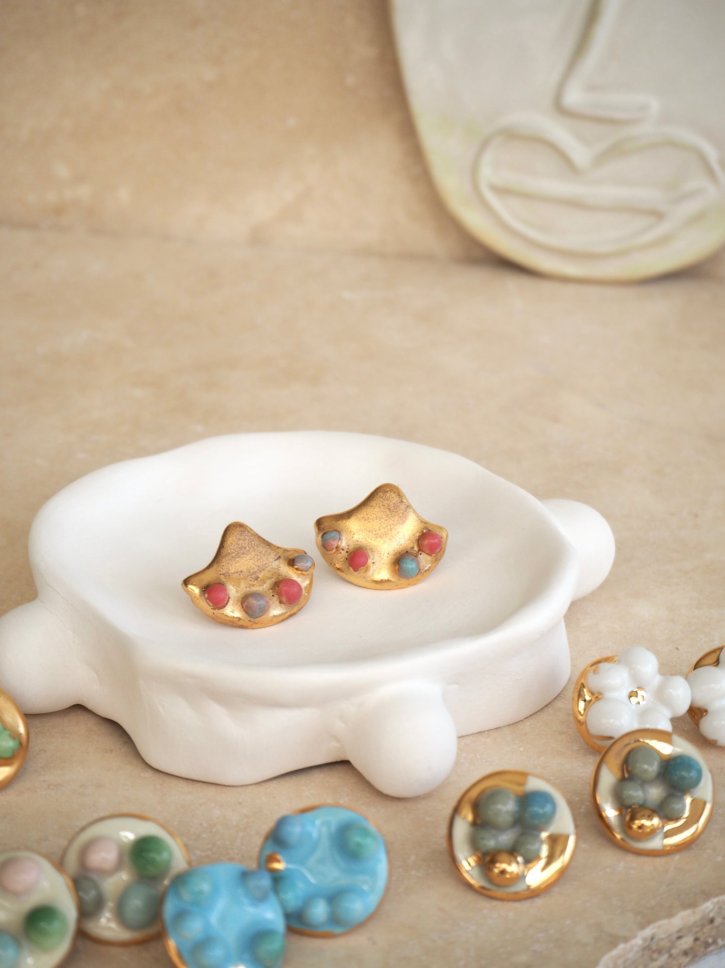 the Jocelyn collection “Conchiglia” handmade Porcelain Earrings with 24k gold lustre details