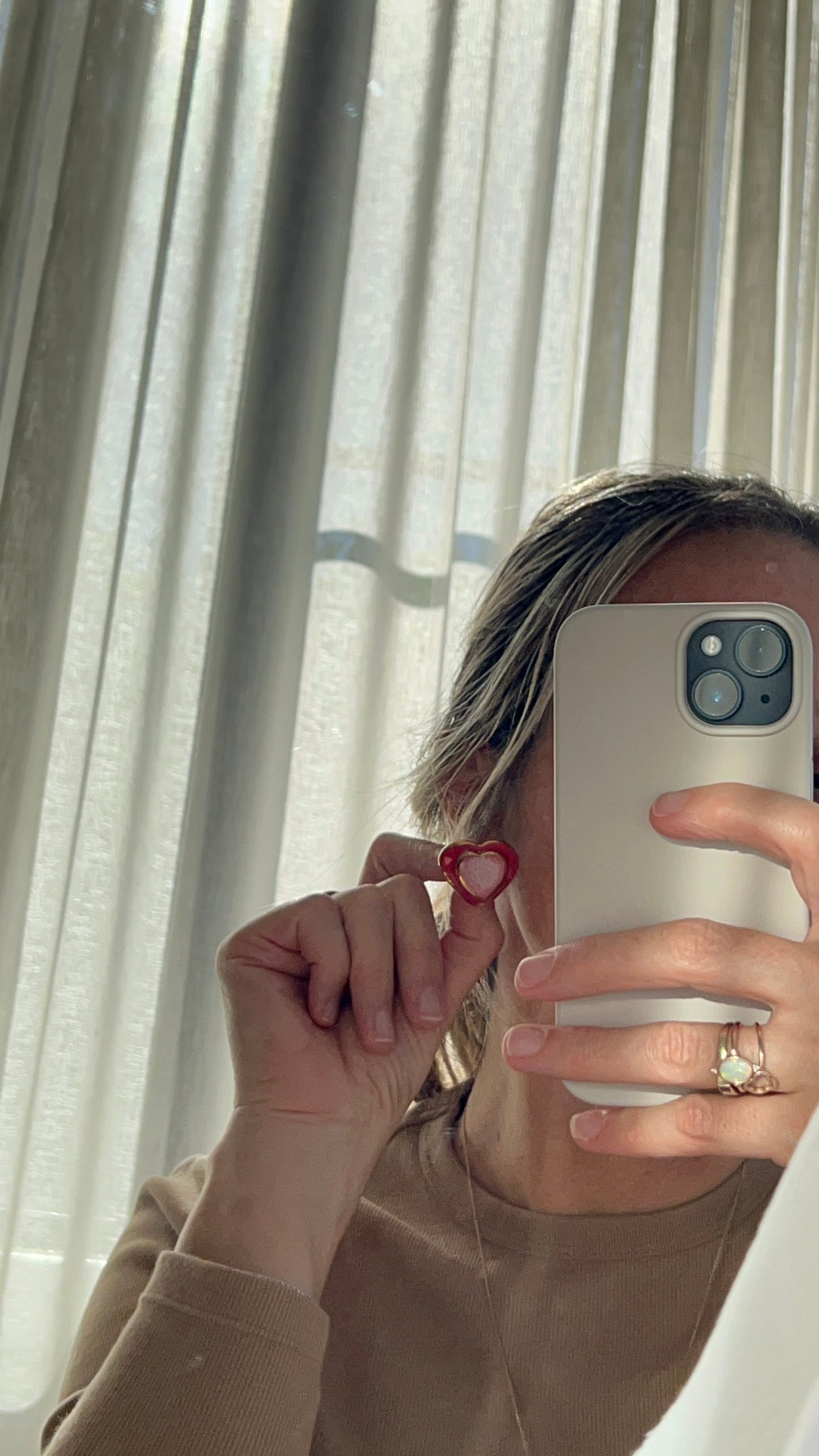 Porcelain Heart Earrings in Red and Light Pink glossy glazes & 24k Gold lustre rim