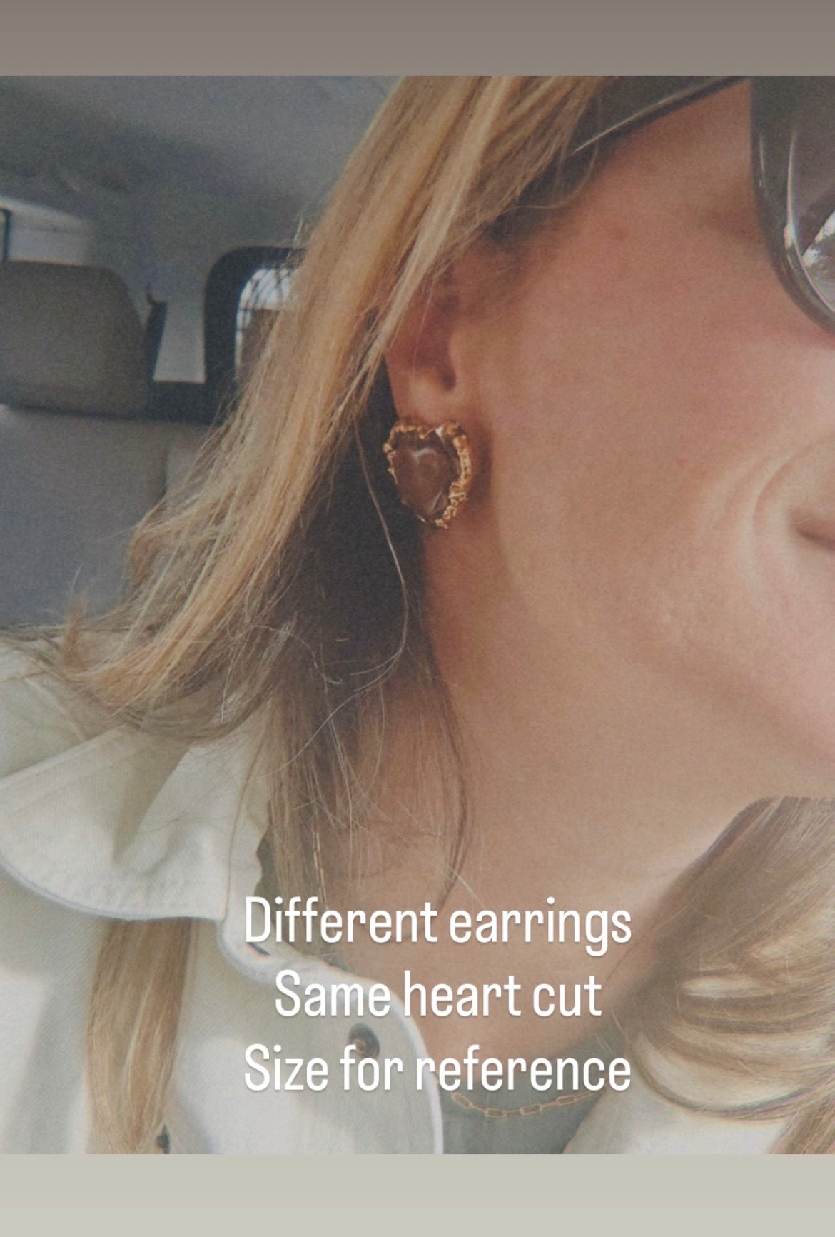 Large Handmade Porcelain Heart Stud Earrings coloured with Parchment and Light Yellow glossy glaze & 24k Gold lustre details