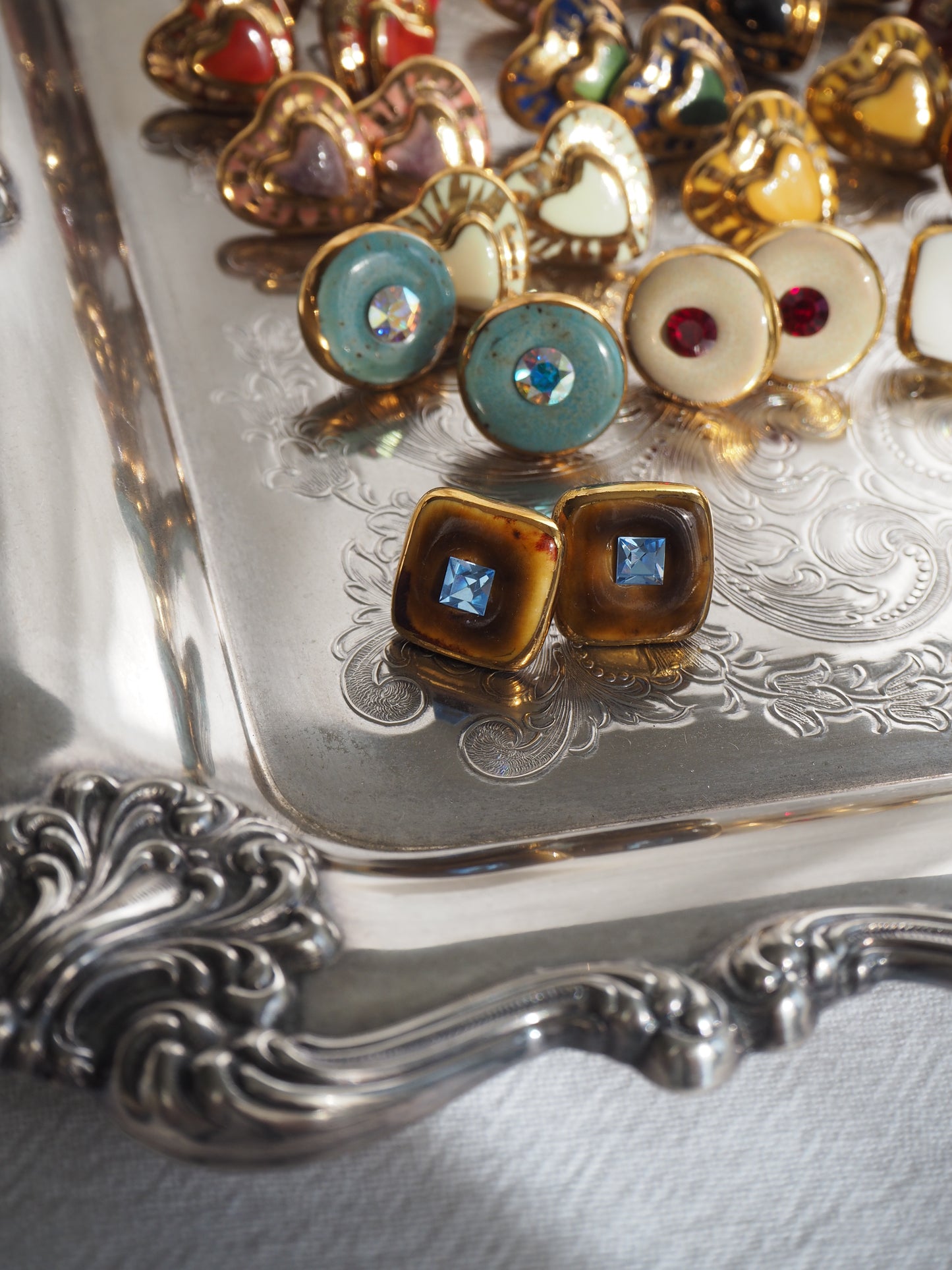 “Bigger Supernova” Warm Brown Large Handmade Porcelain Studs with 24k Gold lustre rims and an Swarovskis Crystal