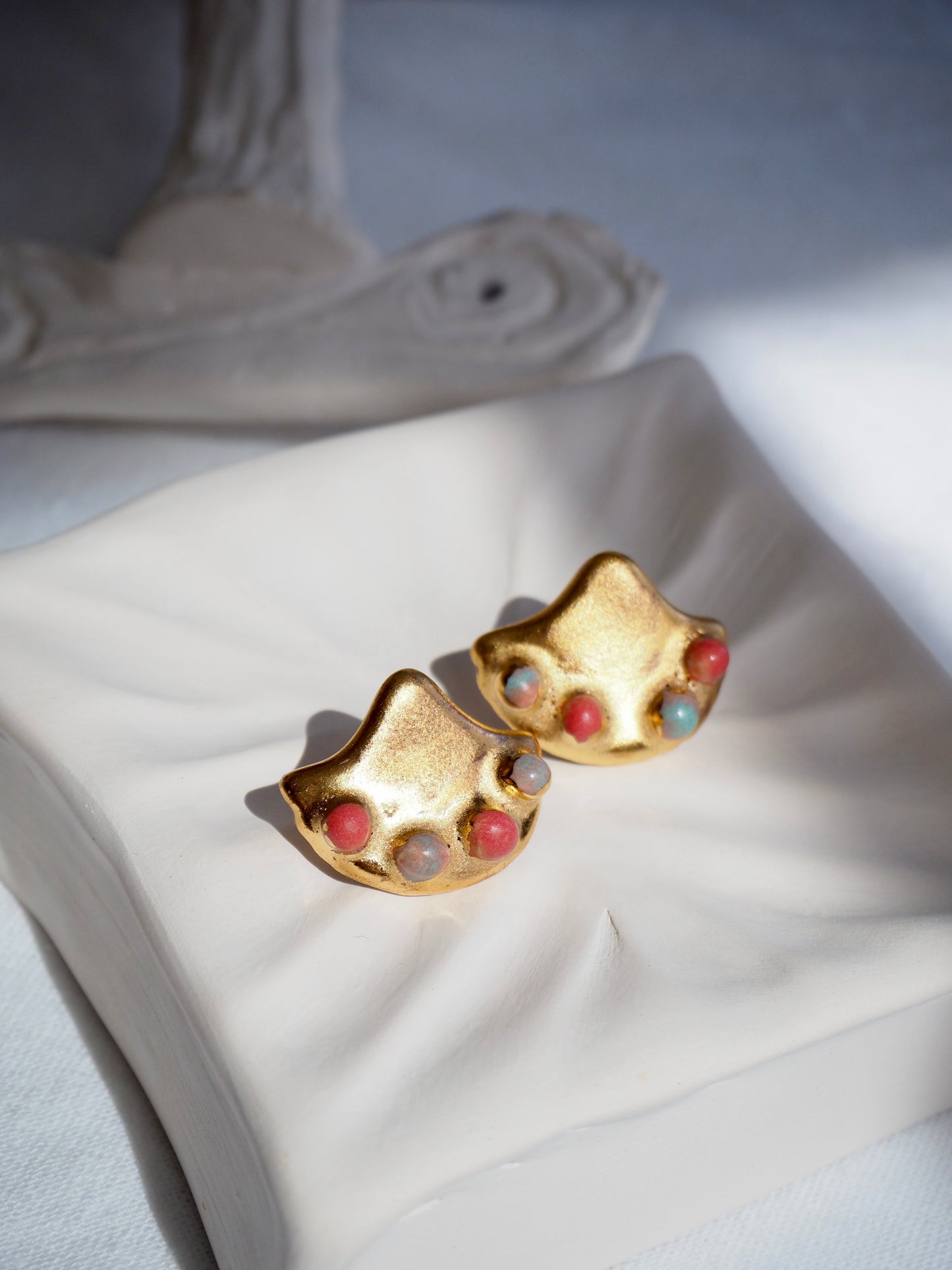 the Jocelyn collection “Conchiglia” handmade Porcelain Earrings with 24k gold lustre details
