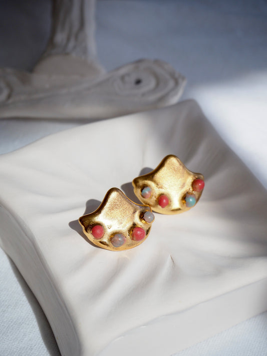the Jocelyn collection “Conchiglia” handmade Porcelain Earrings with 24k gold lustre details