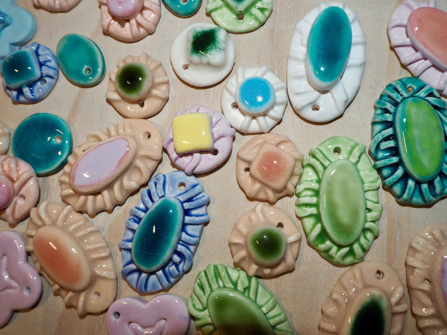 Pietra Collection handmade Porcelain Earrings coloured with Lime Green and Blue glossy glaze with 24k gold lustre details