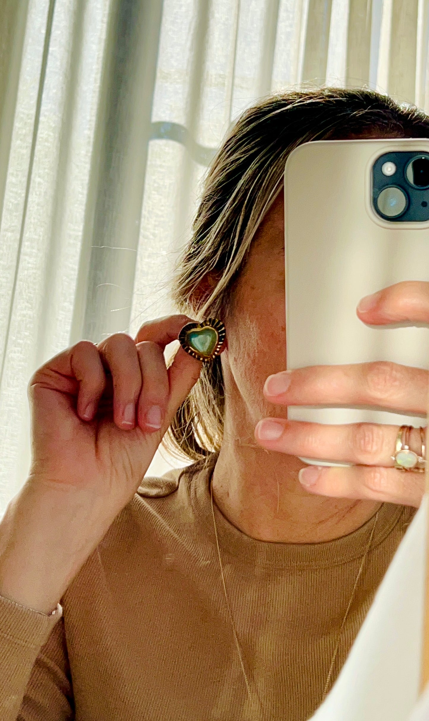 Black Clay Heart Earrings with blue glossy glazes & 24k Gold lustre rim