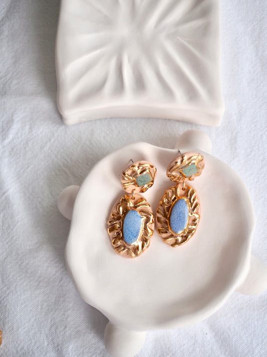 Pietra Collection “Green & Blue” handmade Porcelain Earrings with 24k gold lustre details