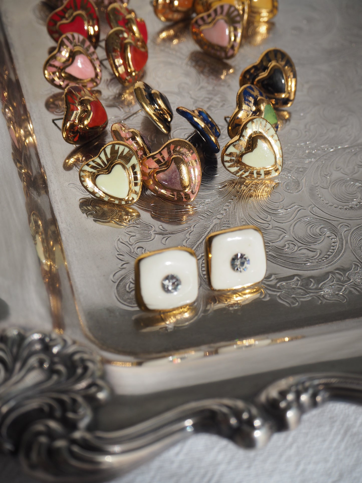 “Bigger Supernova” White Large Handmade Porcelain Studs with 24k Gold lustre rims and an Swarovskis Crystal