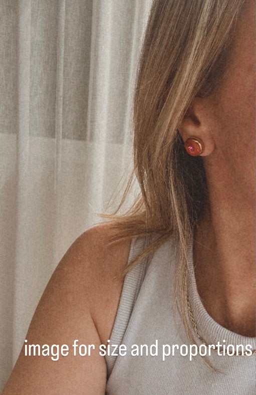 “Supernova” very Dark Green Small Handmade Porcelain Studs with 24k Gold lustre rims and Swarovskis Crystal