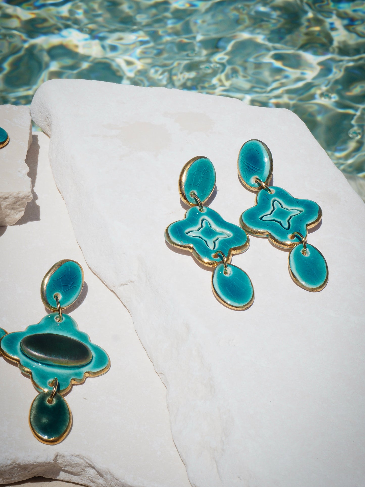Gioia Originals “Fortunata” Handmade Porcelain Earrings in Jade glossy glaze with 24k Gold lustre details