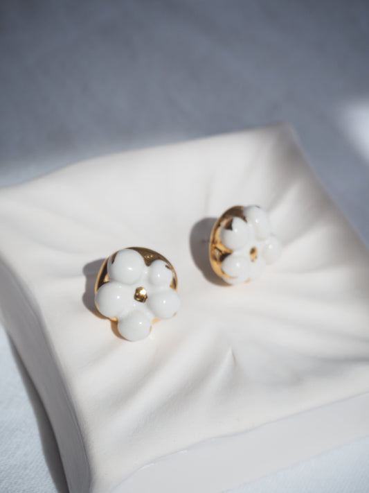 the Jocelyn collection “Flower” handmade Porcelain Earrings with 24k gold lustre details