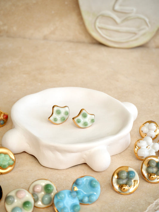 the Jocelyn collection “little shell” handmade Porcelain Earrings with 24k gold lustre details