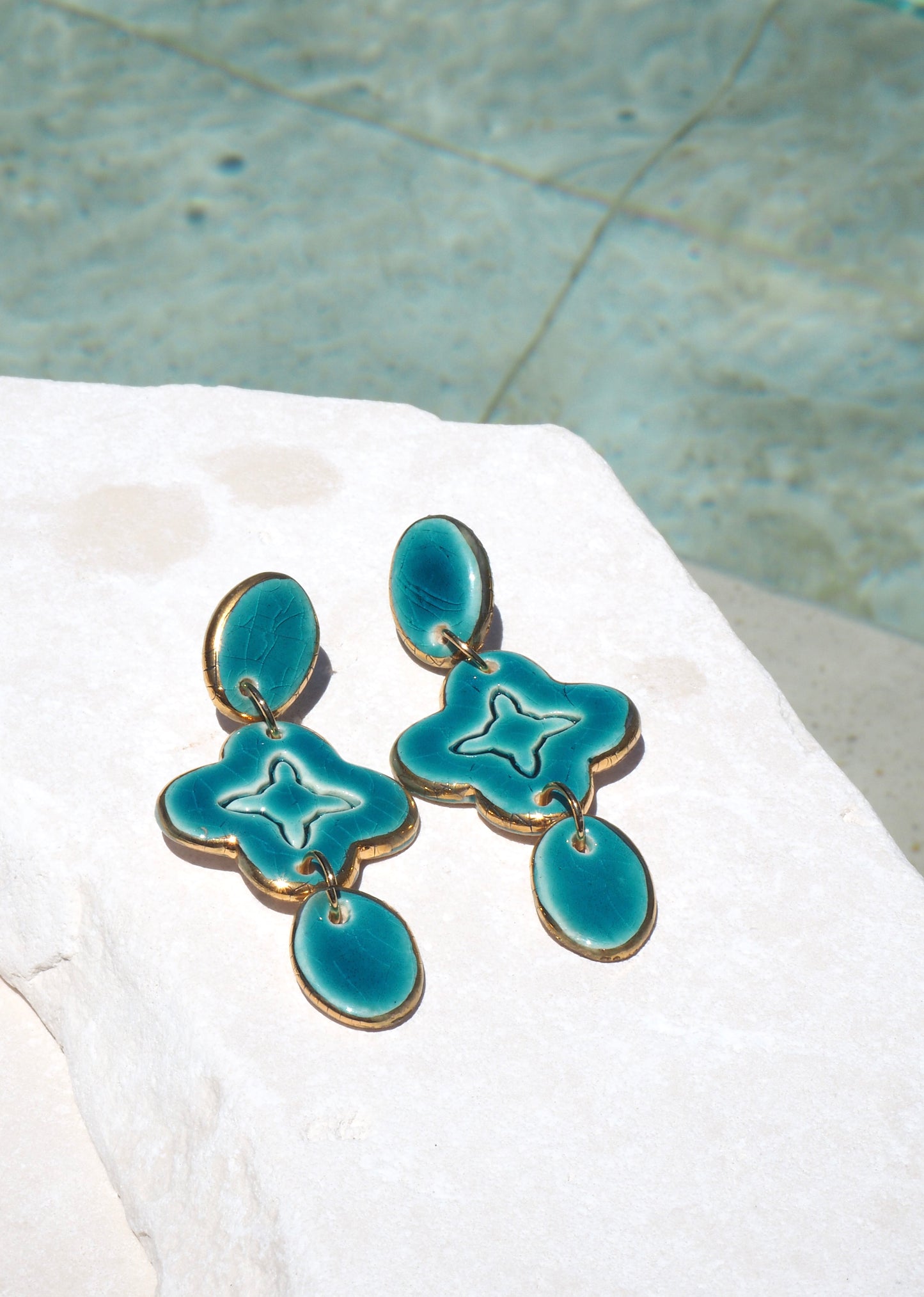 Gioia Originals “Fortunata” Handmade Porcelain Earrings in Jade glossy glaze with 24k Gold lustre details