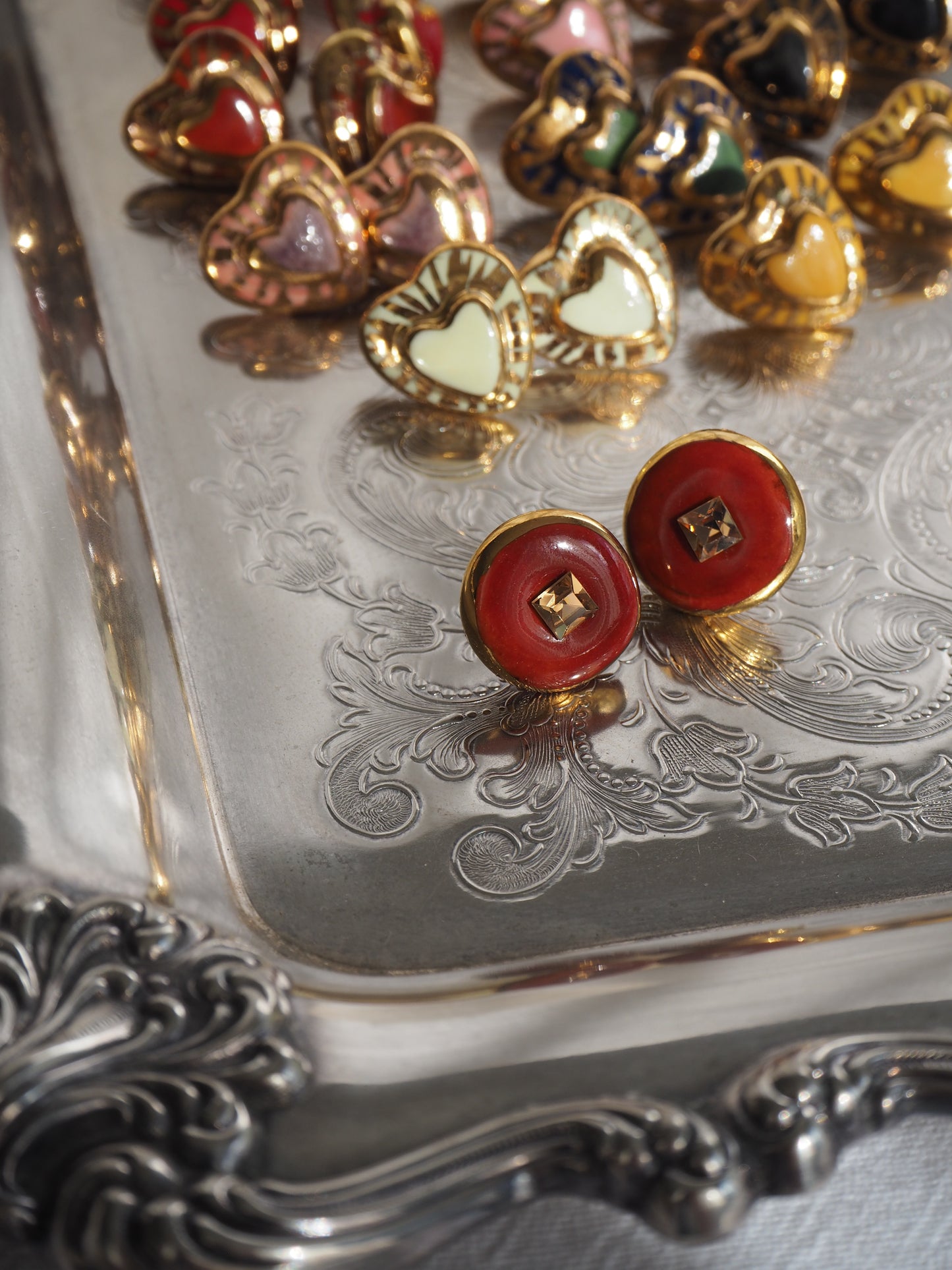 “Bigger Supernova”  Mahogany Brown Large Handmade Porcelain Studs with 24k Gold lustre rims and an Swarovskis Crystal