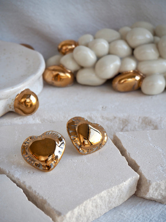 Large Heart Studs – White Gold