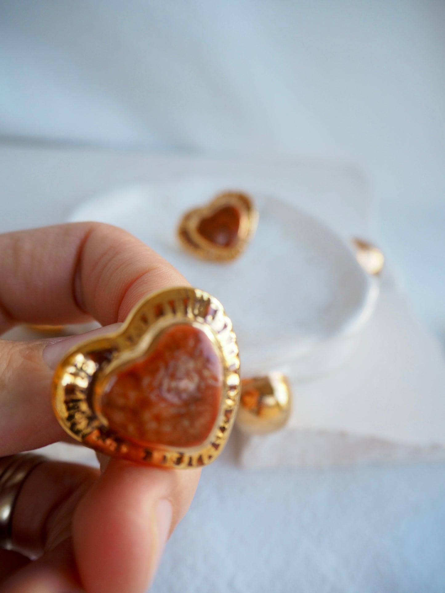 Large Handmade Porcelain Heart Stud Earrings coloured with “Leader Brown” & 24k Gold lustre details