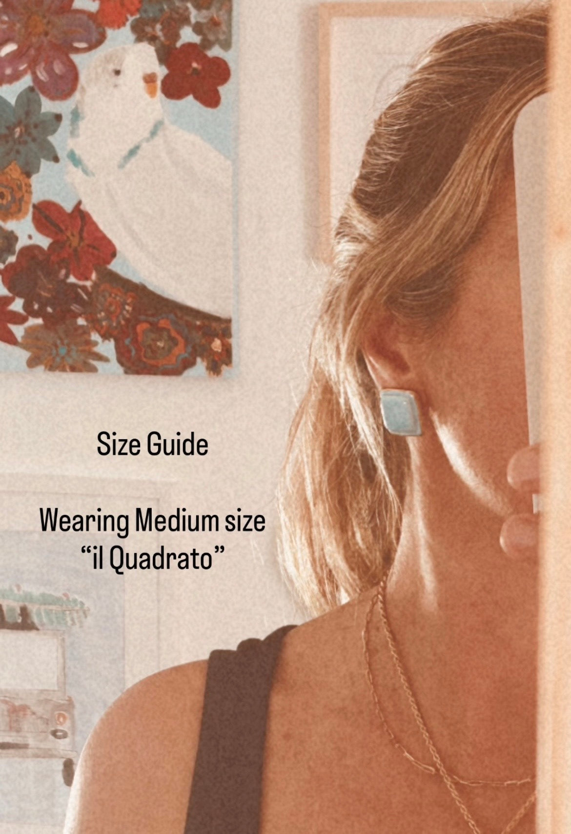 “il Quadrato” Medium Handmade Porcelain Studs coloured with “Black Galaxy” glossy glaze with 24k Gold lustre details