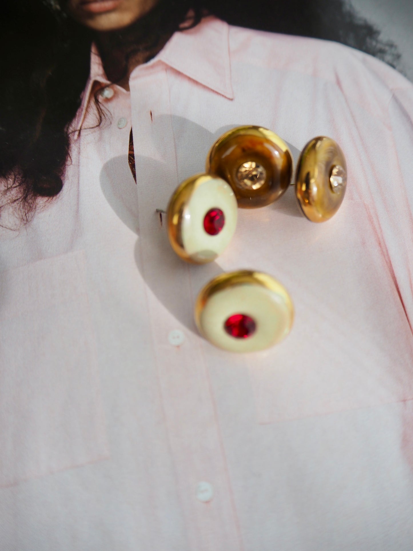 “Bigger Supernova”  Light Brown Large Handmade Porcelain Studs with 24k Gold lustre rims and an Swarovskis Crystal