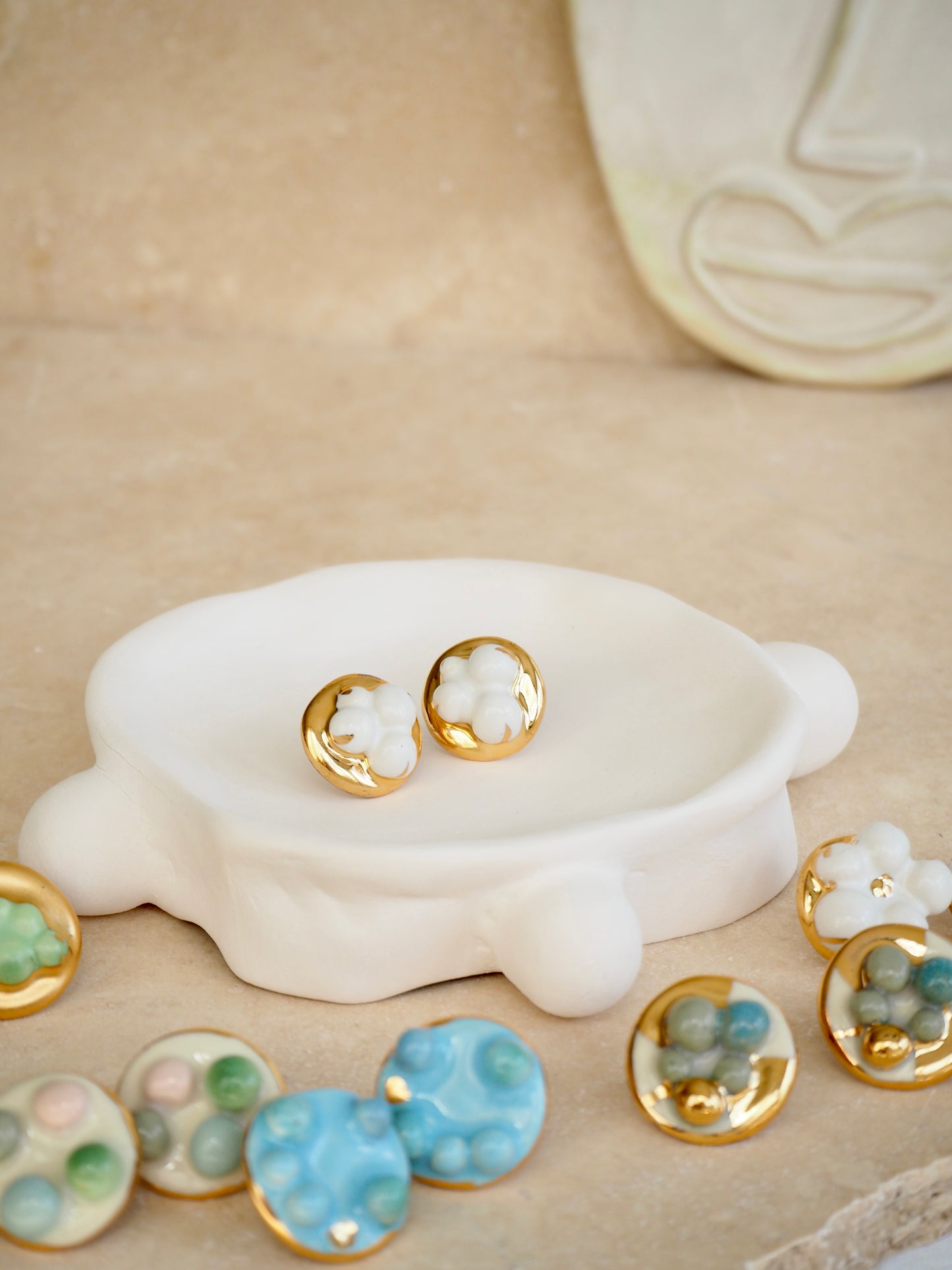 the Jocelyn collection “Nuvolosa” handmade Porcelain Earrings with 24k gold lustre details