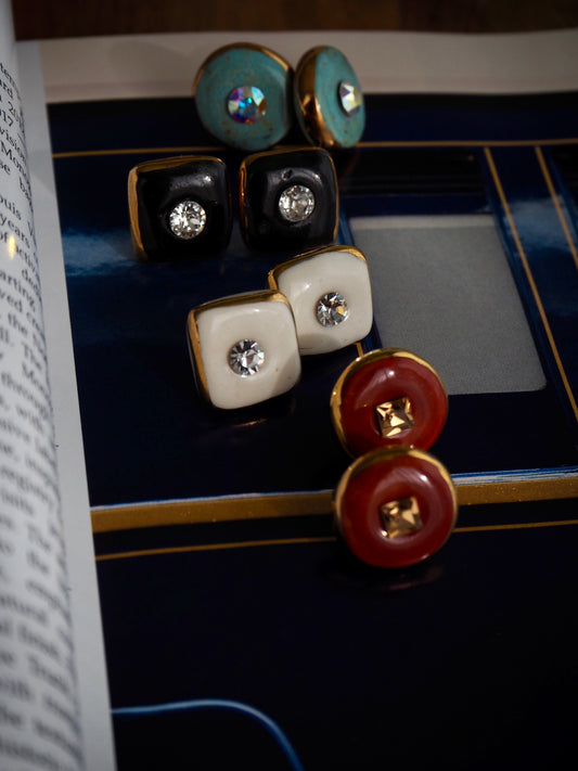 “Bigger Supernova” White Large Handmade Porcelain Studs with 24k Gold lustre rims and an Swarovskis Crystal
