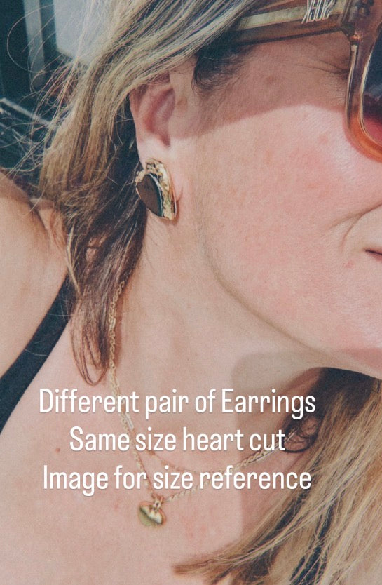 Large Handmade Porcelain Heart Stud Earrings coloured with “Pearly Off-White” glossy glaze & 24k Gold lustre details