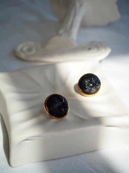 the Jocelyn collection “Black” handmade Porcelain Earrings with 24k gold lustre details