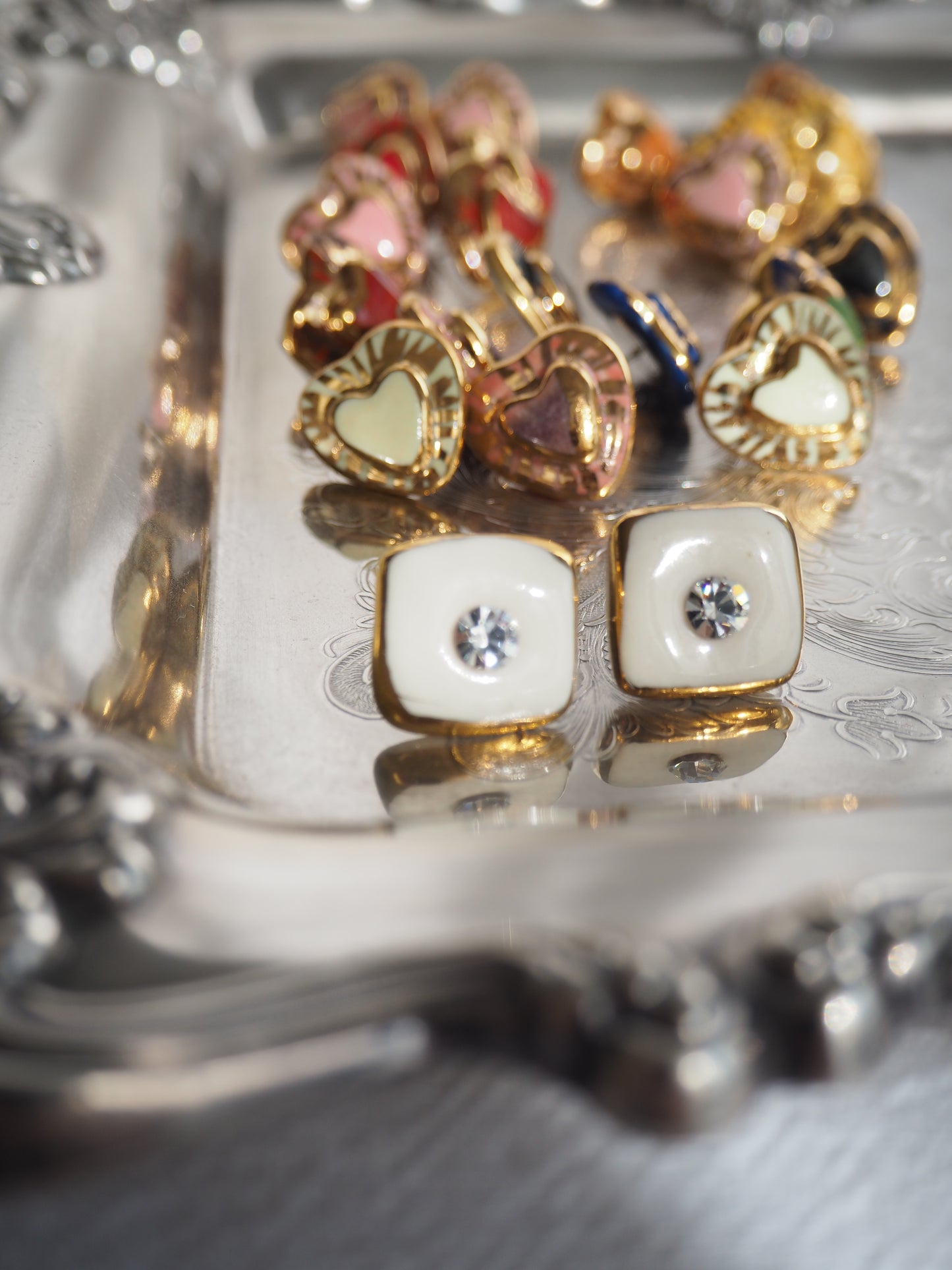 “Bigger Supernova” White Large Handmade Porcelain Studs with 24k Gold lustre rims and an Swarovskis Crystal