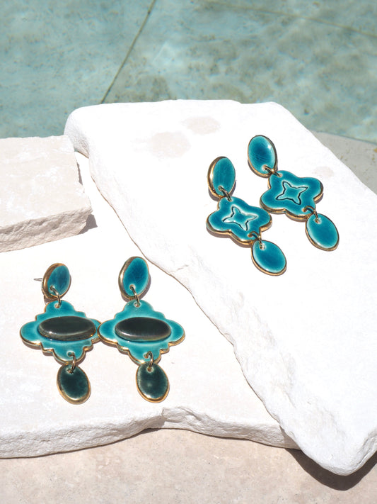 Gioia Originals “Fortunata” Handmade Porcelain Earrings in Jade glossy glaze with 24k Gold lustre details