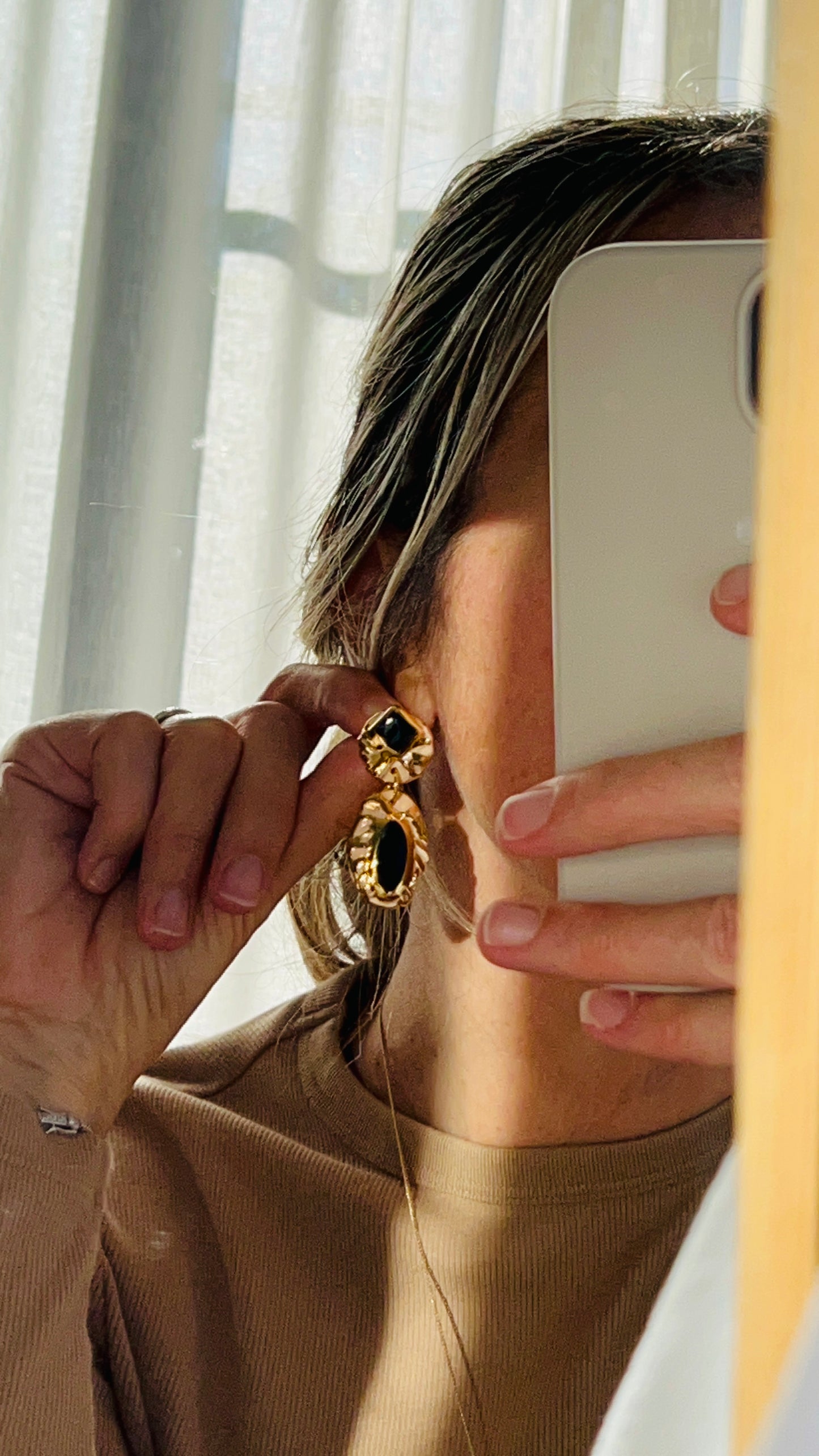 Pietra Collection handmade Porcelain Earrings coloured with black glossy glaze with 24k gold lustre details