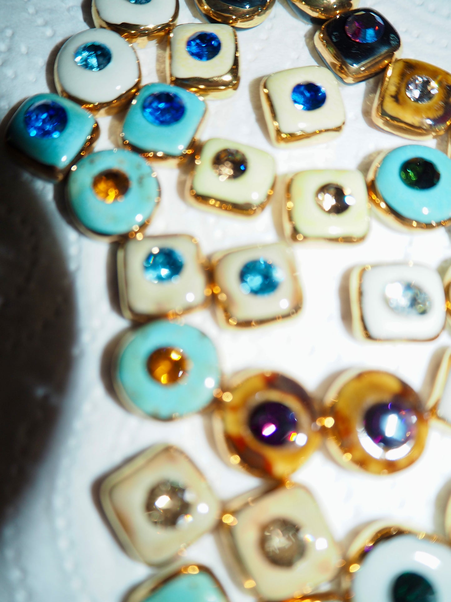 “Bigger Supernova” White Large Handmade Porcelain Studs with 24k Gold lustre rims and an Swarovskis Crystal