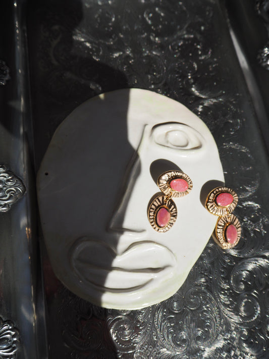 “Anima” Parchment underglaze & Shades of Pink coloured glazes with 24k gold lustre rays