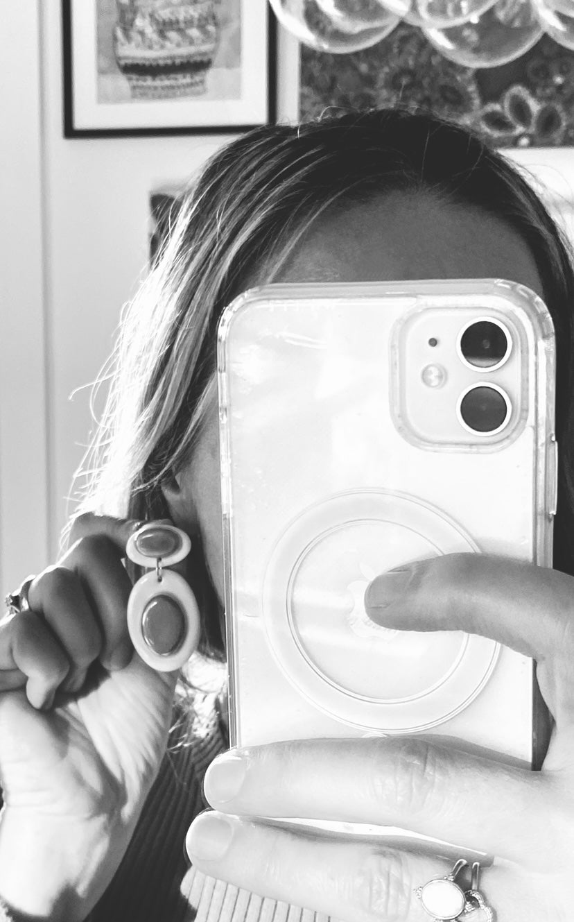 Femminilità Porcelain Earrings in  Green Tones & Light Cobalt Blue coloured glazes