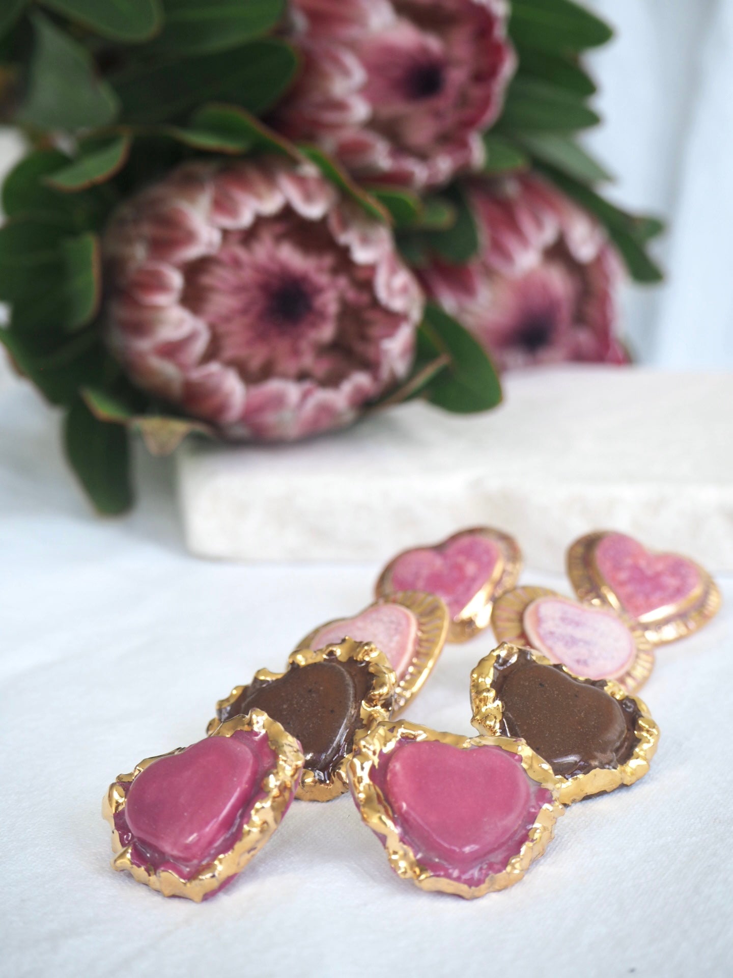 Porcelain Heart Earrings in “Deep Sienna” glossy coloured glaze & 24k Gold lustre rim