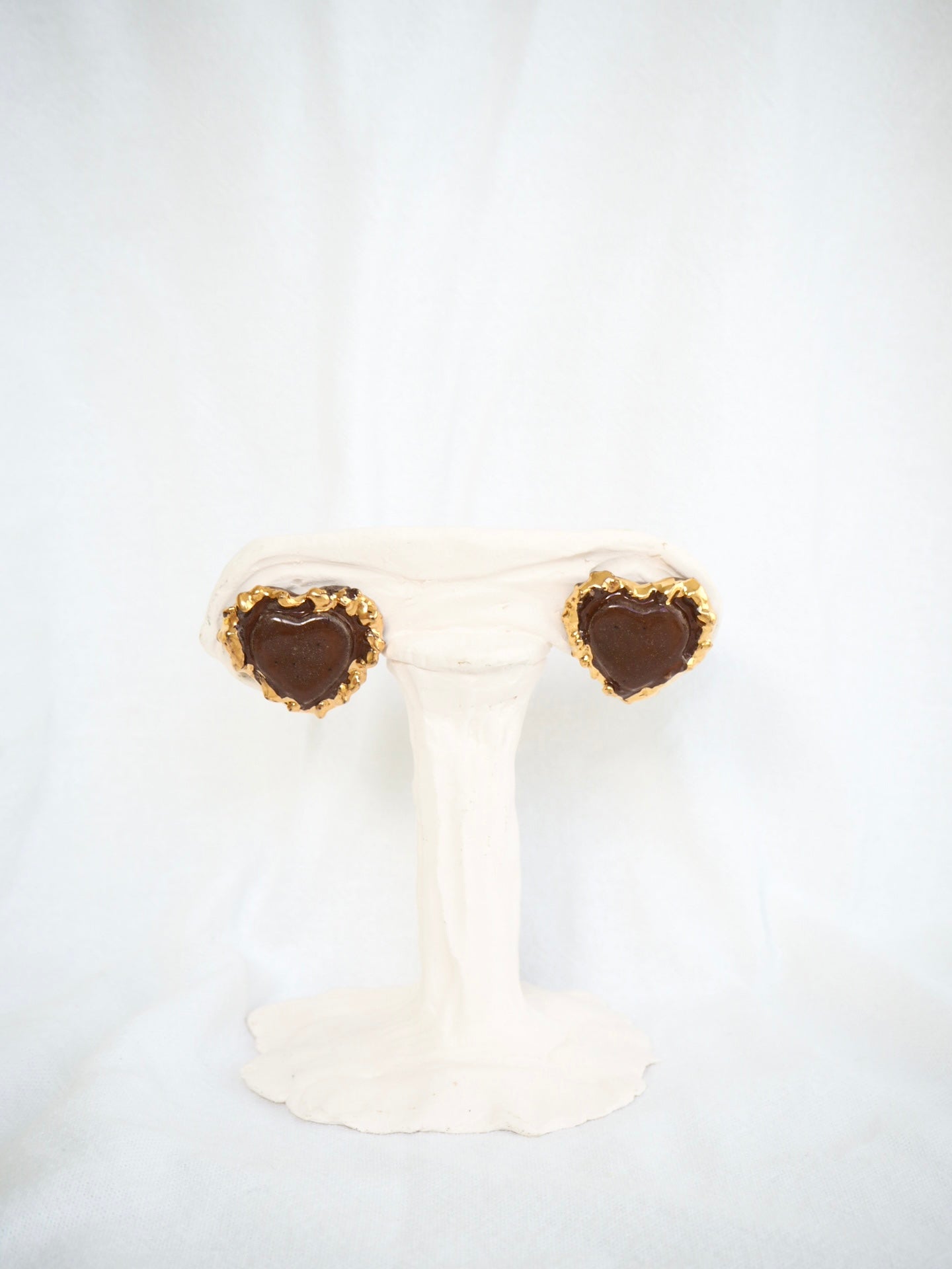 Porcelain Heart Earrings in “Deep Sienna” glossy coloured glaze & 24k Gold lustre rim